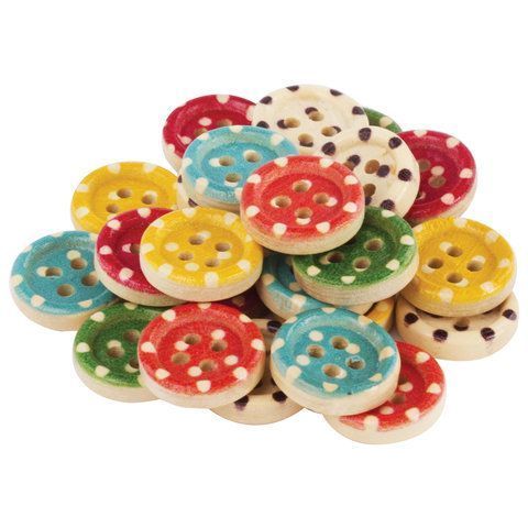 Пуговицы декоративные ГОРОШЕК, дерево, 13мм, 24шт., 6 цветов, ОСТРОВ СОКРОВИЩ (вывод)
