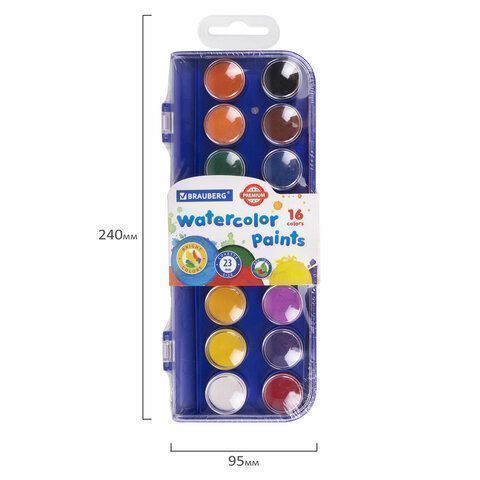 Краски акварельные 16цв круглые кюветы 23 мм пенал BRAUBERG PREMIUM 12/144 Краски акварельные 16цв круглые кюветы 23 мм пенал BRAUBERG PREMIUM 12/144