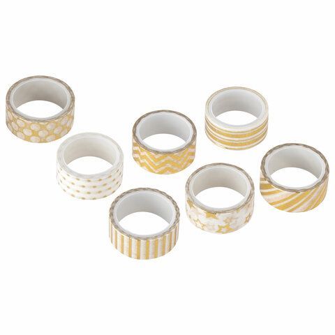 Клейкие WASHI-ленты д/декора с фольгой ЗОЛОТИСТЫЕ 15мм*3м 7шт рисовая бумага ОСТРОВ СОКРОВИЩ Клейкие WASHI-ленты д/декора с фольгой ЗОЛОТИСТЫЕ 15мм*3м 7шт рисовая бумага ОСТРОВ СОКРОВИЩ