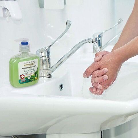 Мыло жидкое крем 300мл с дозатором антибактериальное Глицерин и алоэ вера ЗОЛОТОЙ ИДЕАЛ 1/12 (Клиент