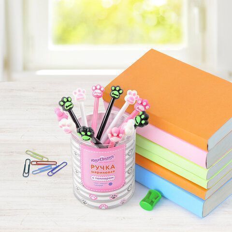 Ручка с топпером шариковая ЮНЛАНДИЯ Лапка корпус ассорти СИНЯЯ узел 0,7мм 1/12