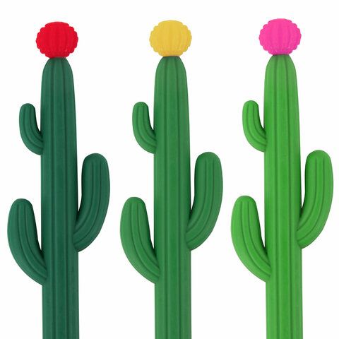 Ручка фигурная шариковая мягкий силиконовый корпус, ассорти, СИНЯЯ, 0,7мм ЮНЛАНДИЯ Кактус 1/12