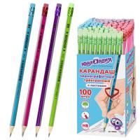 Карандаш ч/гр НВ дерев с ластиком трехгран ассорти ЮНЛАНДИЯ 1/100