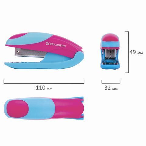 Степлер №24/6 26/6 до 20л ассорти с резиновыми вставками BRAUBERG MIX 1/12