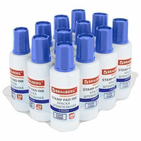 Штемпельная краска синяя 30мл на водной основе PROFESSIONAL Brauberg 1/12