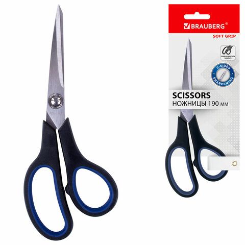 Ножницы 190мм метал черно-синие вставки европодвес Soft Grip Brauberg 1/12 Ножницы 190мм метал черно-синие вставки европодвес Soft Grip Brauberg 1/12