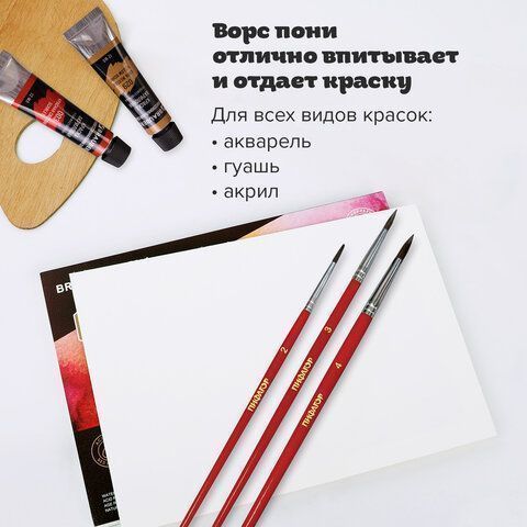 Кисти 3шт пони круглая № 2,3,4 Школьник ПИФАГОР 1/12/288 Кисти 3шт пони круглая № 2,3,4 Школьник ПИФАГОР 1/12/288