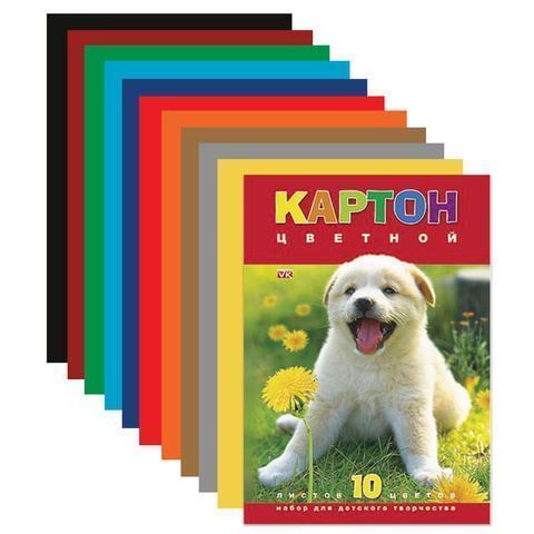 Цветной картон А4 10л 10цв мелованный Белый щенокHatber 1/80 Цветной картон А4 10л 10цв мелованный Белый щенокHatber 1/80
