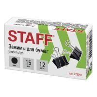 Зажимы для бумаг 15мм на 45л (12шт) черные в картонной коробке Staff 1/12/360 Зажимы для бумаг 15мм на 45л (12шт) черные в картонной коробке Staff 1/12/360