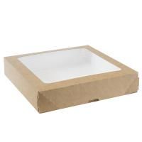 Контейнер бумажный с окном 1500мл 200х200х40мм крафт лам БЫСТРОСБ FoodToGo НЕПЛАСТИК 25/200