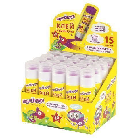 Клей-карандаш 15г обесцвечивающийся цветной ЮНЛАНДИЯ 1/20/480