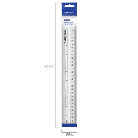 Линейка 30см пластиковая с держателем прозрачная BRAUBERG 1/24/288