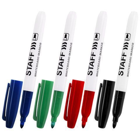 Маркер для доски НАБОР 4шт 2-5мм тонкий корпус круглый наконечник STAFF 1/36/288