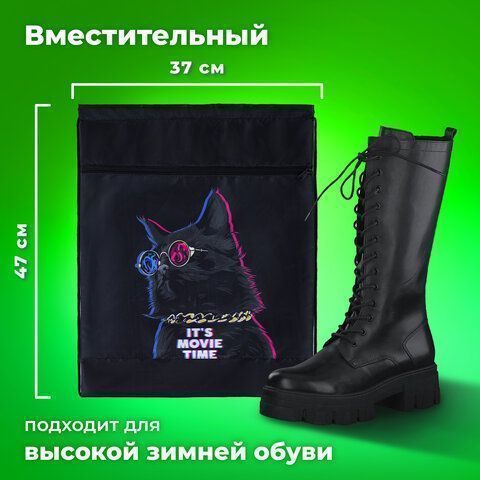 Мешок для обуви 47х37см с петлей карман на молнии Movie time BRAUBERG