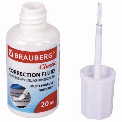 Корректирующая жидкость штрих 20мл флакон с кисточкой и мет. шариком Classic BRAUBERG 1/12 Корректирующая жидкость штрих 20мл флакон с кисточкой и мет. шариком Classic BRAUBERG 1/12