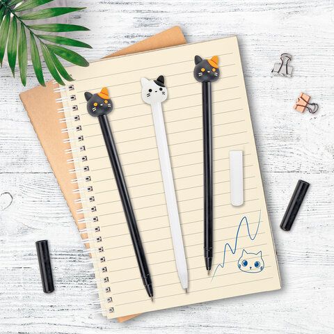 Ручка с топпером шариковая ЮНЛАНДИЯ Кошка корпус ассорти СИНЯЯ узел 0,7мм 1/12