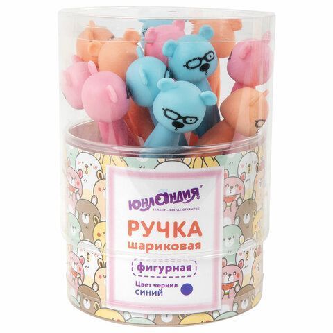 Ручка фигурная шариковая мягкий силиконовый корпус, ассорти, СИНЯЯ, 0,7мм ЮНЛАНДИЯ Мишка 1/12