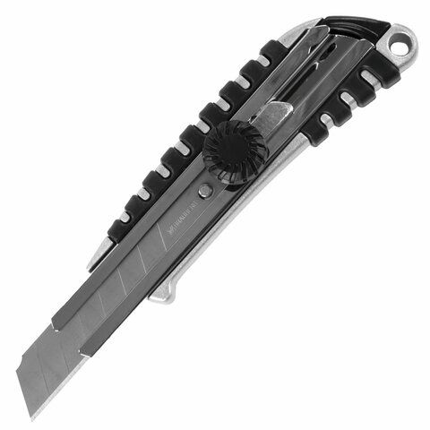 Нож канцелярский 18мм роликовый фиксатор резиновые вставки металл Metallic Brauberg 1/12/144 Нож канцелярский 18мм роликовый фиксатор резиновые вставки металл Metallic Brauberg 1/12/144