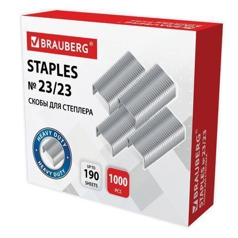 Скобы №23/23 1000шт СВЕРХПРОЧНЫЕ от 110 до 190л BRAUBERG 1/10/80 Скобы №23/23 1000шт СВЕРХПРОЧНЫЕ от 110 до 190л BRAUBERG 1/10/80