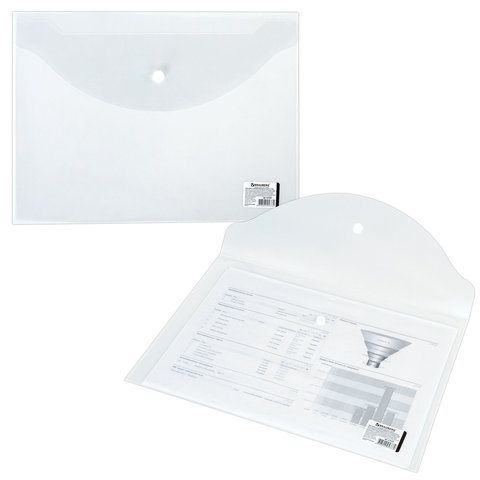 Папка-конверт с кнопкой BRAUBERG, А4, до 100 л, прозрачная, 0,15мм 1/15/90 Папка-конверт с кнопкой BRAUBERG, А4, до 100 л, прозрачная, 0,15мм 1/15/90