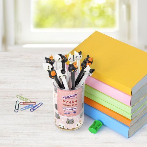 Ручка с топпером шариковая ЮНЛАНДИЯ Кошка корпус ассорти СИНЯЯ узел 0,7мм 1/12 Ручка с топпером шариковая ЮНЛАНДИЯ Кошка корпус ассорти СИНЯЯ узел 0,7мм 1/12