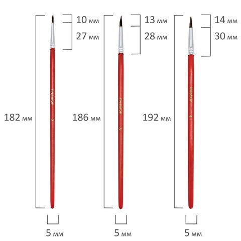 Кисти 3шт пони круглая № 2,3,4 Школьник ПИФАГОР 1/12/288