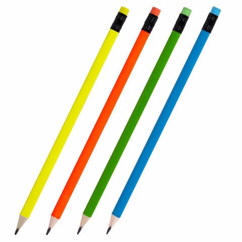 Карандаш ч/гр HB с ластиком трехгранный корпус неон ассорти Brauberg 1/12/2880